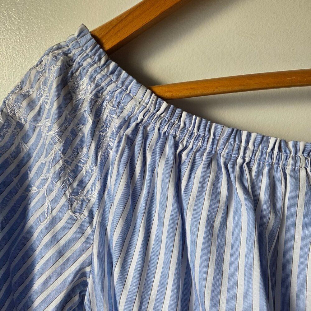 NWOT WHITE HOUSE BLACK MARKET STRIPED BOHO PEASANT EMBROIDERED COTTON TOP SIZE M - Picture 8 of 14